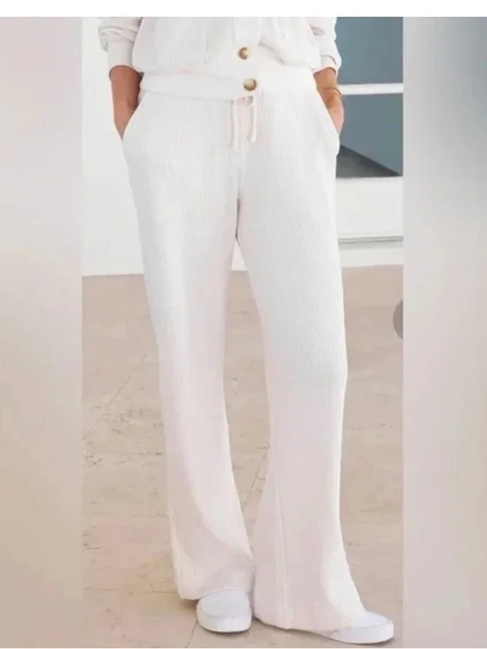 AYR High Waffle Cone Peruvian Pima Cotton Ivory Lounge Pants Size L - Picture 1 of 7